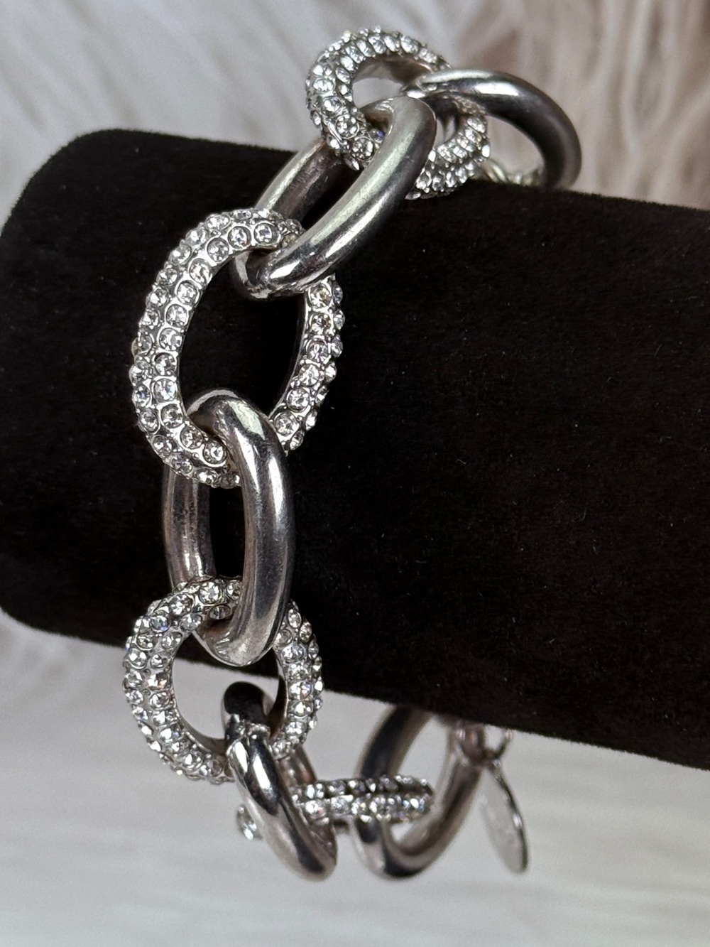 Vintage Aged Silvertone bling chunky chain toggle closure bracelet
